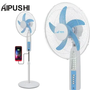 Hot Sell 12V Dc Stand Fan 16 18 Inch 5 Blade Solar Rechargeable Fan with USB Port Led Light and DC Clip AC Adaptor