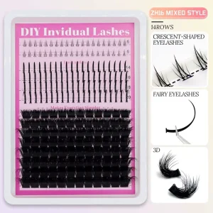 Hot Selling 14 Raws 120D 160D 200D Fluffy Eyelash Clusters 3 Styles Bottom Spike Fan Eyelashes Mixed Handmade Diy Cluster Lashes