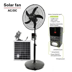Hot Selling 16 18 Inches Solar Stand Fan with Solar Panel LED Rechargeable Lithium Battery 5 12 Hours Outdoor Use