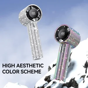 Hot Selling Mini Portable Handheld Fan Diamond Style 199 Speed Digital Display High Speed Battery Shiny