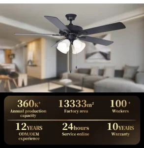 Hot Selling Rustic Design 52 Inch 5 MDF Blades Quiet Operation Ceiling Fan with Light