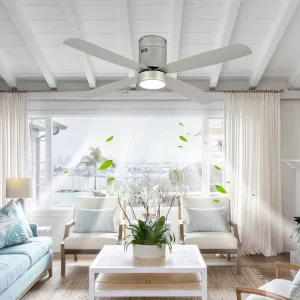 Hot Silver 4 ABS Blades Flush Mount 52 Inch Energy Efficient Ceiling Fan With Light