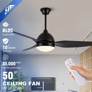 Hotel Living Room Dining Room 50 Inch ABS 3 Blades Reversible DC Motor Remote Control Bldc Led Ceiling Fan With Light