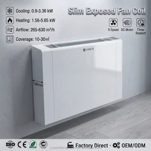 Hotels 5 Speed DC Motor Silent Fan Coil Chilled Water Slim Wall Mounted Fan Coil Unit With Wifi RS485