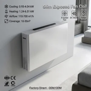 Hotels Slim 2 Pipe Silent Water Wall Mounted Fan Coil Unit with WIFI Thermostat for HVAC Project with Air Source Heat Pump