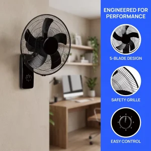 Household 16 Inch Mechanical Wall Fan Low Noise Oscillating with Sturdy Metal Grill Wall Fan