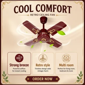 Household Ceiling Fan 24 Inch Metal 4 Blades Remote Control Energy Saving Low Noise Wall Mount for Hotel Commercial Use