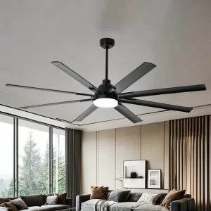 Household Commercial Black Modern 60-inch DC Motor Remote Control Ceiling Fan Light 8 Aluminum Blades Silent LED for Living Room