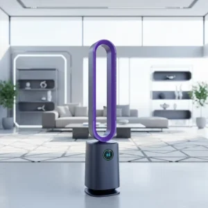 Household Digital Modern Design HEPA 11 Active Carbon Plastic Floor Pedestal Tower Bladeless Fan with Light Remote Control Timer