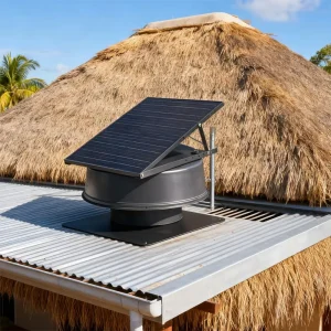 Household Exhaust Fan 12 Inch 40W Solar Roof Vent Ball Bearing Remote Control Metal Construction