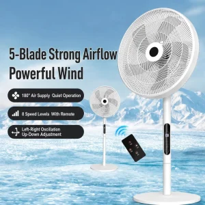 Household Quiet Pedestal Fan Strong Airflow Remote Control Floor Standing Fan Adjustable Electric Fan for Home Office