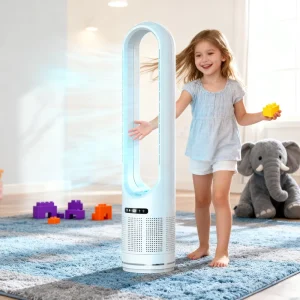 Household Use Bladeless Air Purifier Fan with 8 Wind Speed Remote Controller Electric RV Compatible