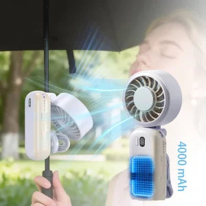 IMYCOO Portable Rechargeable Wearable Clip on Umbrella Fan Folding Led Display USB Battery Cooling Handheld Mini Fan