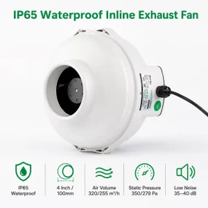 IP65 Waterproof 4 6 8 10 Inch Inline Duct Fan Low Noise Exhaust Fan for HVAC Bathroom Grow Tent Basement Ventilation
