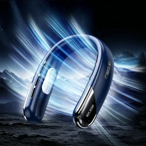 Ice Ceramic Cooling Neck Fan 2400mAh Digital Display Lightweight Mini Portable USB Rechargeable Hands Free Fan