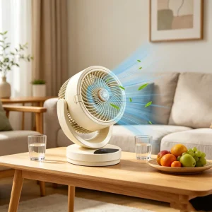 Ice Crystal Air Circulator Rechargeable 6 Speeds Tabletop Fan with LED Display Mood Light for Guest Room