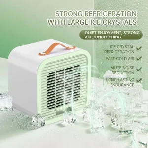 Ice Crystal Cooling Desktop Fan 1200mAh USB Type C Rechargeable Brushless Motor Portable for Office Home Mint Green Orange
