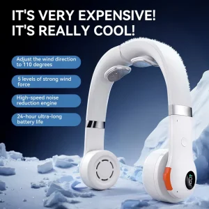 Ice Sense Bladeless Cooling Neck Fan 2400mAh 4 6 Hours Battery Life 5 Speed Wearable Portable LED Display Sports Car RV Outdoor