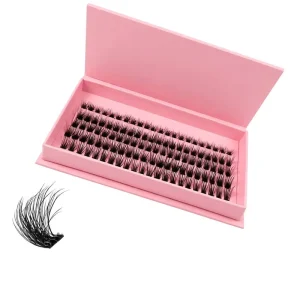 Individual Fluffy Fan Cluster Lashes Custom Logo DIY Lash Clusters 5 Rows Faux Mink Pink Box Tray