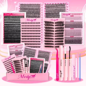 Individual Fluffy Spike Cluster Eyelash Kit Custom Logo Mixed Curl Private Label Cluster Lashes 80D-200D With Bottom