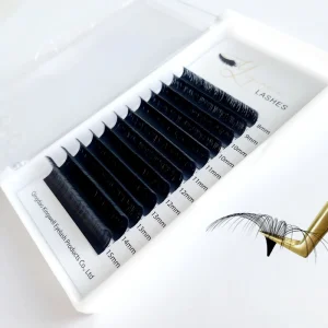 Individual Russian Volume Easy Fan Lashes Velvet 0.03 0.05 0.07mm Eyelash Extensions Dark Matte Black Custom Logo
