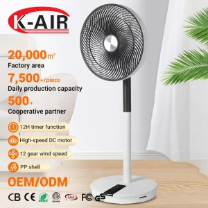 Indoor AC Motor Electric Fan Remote Control 12 Wind Speeds 12 Inch Plastic Stand Fan for Home Hotel Use Adjustable