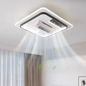 Indoor Bedroom Living Room Remote Control Bladeless Iron Art Acrylic LED Ceiling Fan with Light