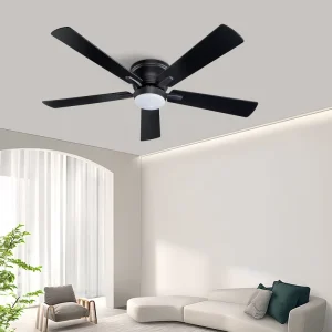 Indoor Flush Mounted Black 5 Blade Industrial Ceiling Fan Light With Fan for Living Room