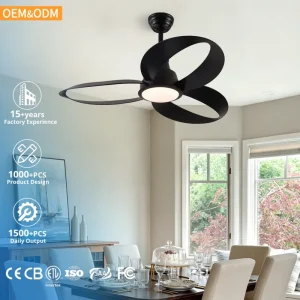 Indoor Modern LED 52 Inch Black Ceiling Fans with Remote Control and Light for Living Room and Bedroom