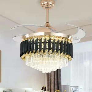 Indoor Modern Led Crystal Ceiling Fans 42inch Remote Control Chandelier Ceiling Fan Light