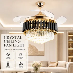Indoor Modern Led Crystal Ceiling Fans 42inch Remote Control Chandelier Ceiling Fan Light