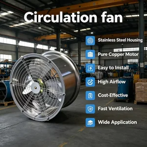 Industrial Air Circulation Fan Pure Copper Motor Stainless Steel Body Large Airflow Ventilation for Poultry Greenhouse Warehouse