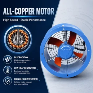 Industrial Axial Flow Fan with All Copper Motor Thickened Steel Housing for Factory Ventilation