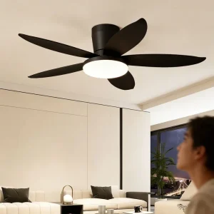 Industrial Direct-Blade 5-Blade LED Ceiling Fan Light with Remote Control 6-Speed for Living Rooms & Dining Areas