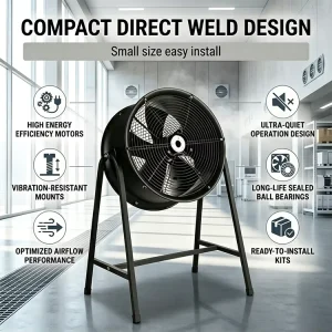 Industrial Heavy Duty Standing Axial Flow Fan with Metal Stand High Velocity for Garage Shop Warehouse Cooling Ventilation Use