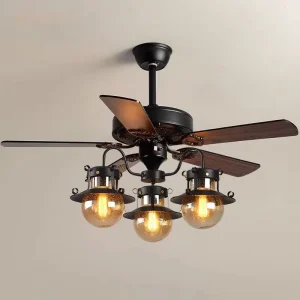 Industrial Style 5 Blades LED Ceiling Fan Light with 6-Speed Remote Control for Dining Room & Living Room Gazebos Balconies