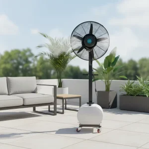 Industrial Water Mist Fan 26/30 Inch High Velocity Electric Floor Fan Wheels Rustproof Aluminum Outdoor Restaurant Patio Cooling