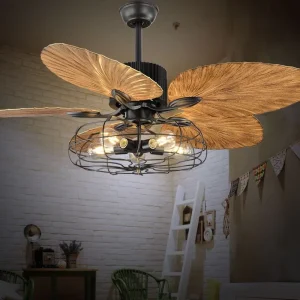Industrial ceiling fan with light vintage restaurant ceiling fan lamp silent household LED remote control fan light