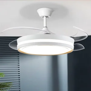 Invisible 42 Inch White Remote Control Restaurant Smart LED Fan Ceiling Fan with Light