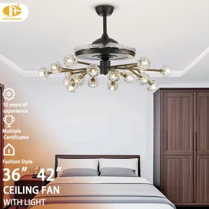 Invisible Blade DC Motor Smart Fan Light Ceiling Ultra Quiet Modern Black Chandelier LED 6 Speed Remote Control 4 Blades