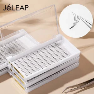 Jeleap Display Self Adhesive Blooming Individual 5d Eyelashes Lashes Extensions Private Pointy Base Premade Fan Lashes
