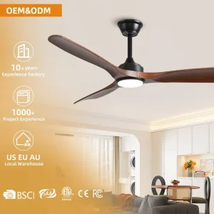 KBS 52 Inch Ventilador De Techo Wood 3CCT 3 Blades Led Ceiling Fan with Remote Control for Apartment Hotel
