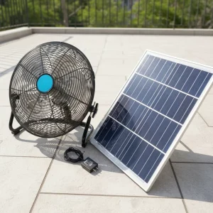 KHT 14inch Regeabable Solar Fan with Panel with Usb Ports Ventilating Industrial for Emergency Solar on Outdoor Working
