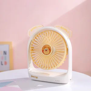 Kawaii Pink Rabbit Ear Strawberry Design for Office Study USB Rechargeable All in One Stable Base Personal Desk Fan Table Fan