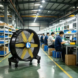 Keyuefeng Industrial Full Metal Mobile HVLS Fan Floor Standing Free Installation Cooling Fan 50000m ³ h Ventilation for Workshop