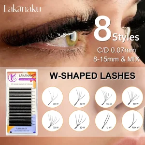 LAKANAKU Private Label Volume Premade Fans Eyelash Extensions Supplies Matte Black YY 3D 4D 5D W Lashes Natural Long