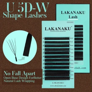 LAKANAKU U shaped 3D 4D 5D Eyelash Extension New Style U Shape W Bloom Lashes Premade Fans Lightweight Fluffy U Fio Lashes