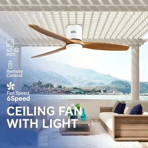 LED Ceiling Fan DC Motor Modern IP65 Waterproof 6 Speeds Three ABS Blades Smart Remote with LED Light