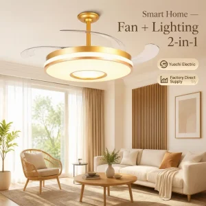 LED Ceiling Fan Light PC Blade Hardware Beveled Disk Variable Frequency Full Copper Motor Energy Saving Electric Battery