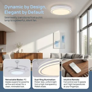 LED Ceiling Fan Light Speed ABS Blade Retractable 3 Color Temperature Led Ceiling Fan with Light and Remote